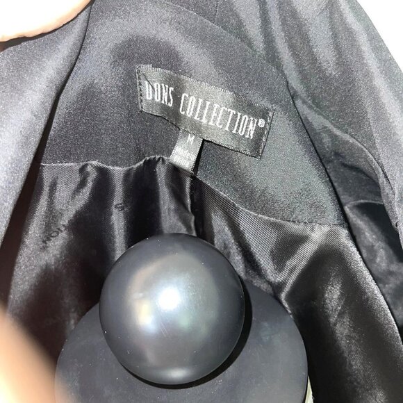 Dons Collection Trench Coat Womens Size Medium M Zipper Snap Belt Spandex Black - Picture 4 of 8